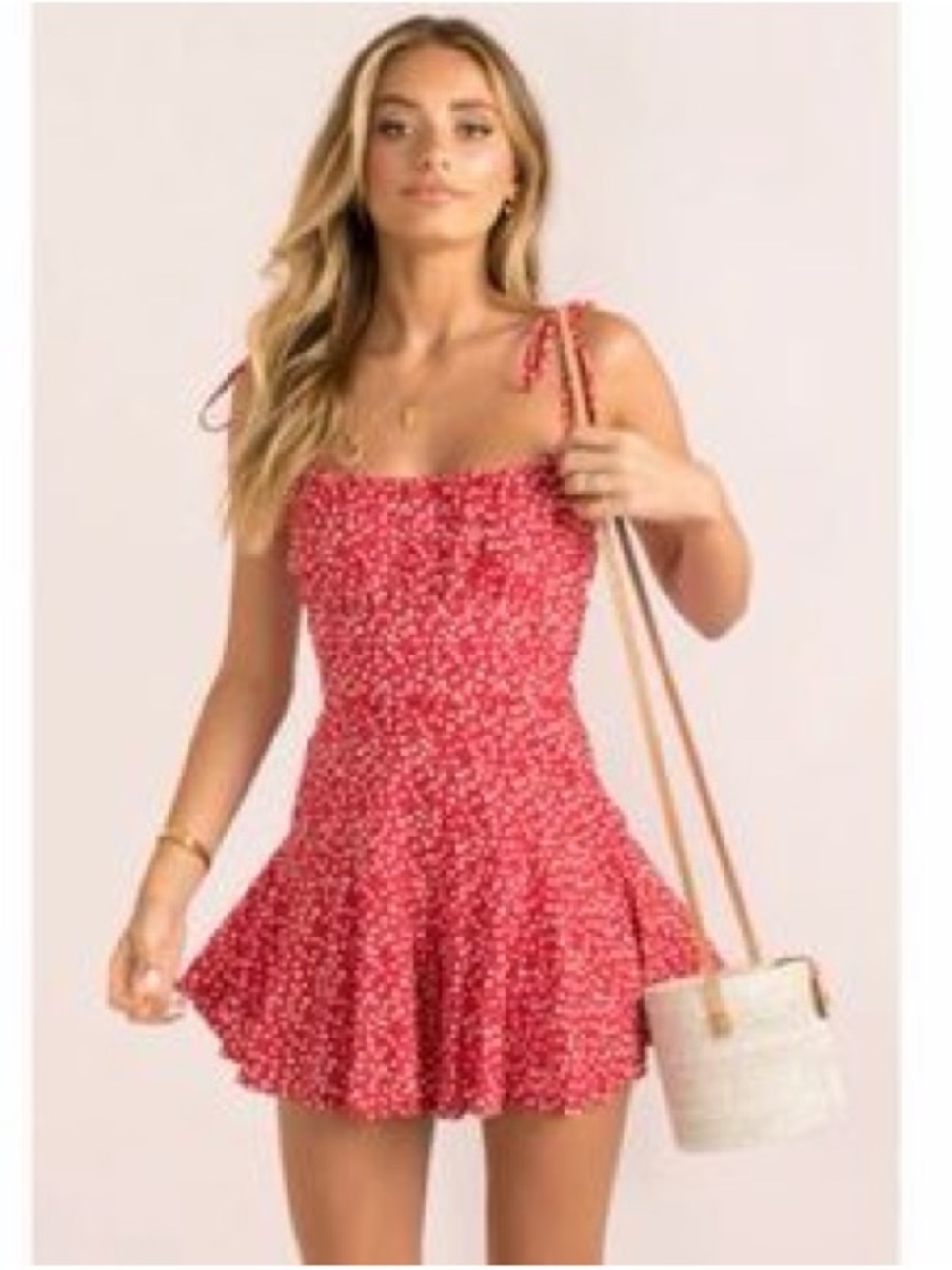 Red Floral Tie-Shoulder Sundress/Romper- Brand Showpo Sundae Muse - Picture 1 of 6
